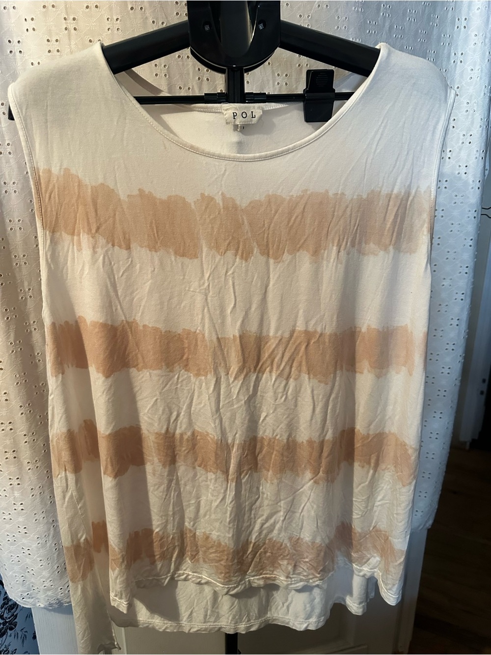 POL Ivory Tank Top with Beige Brushstroke Stripes
